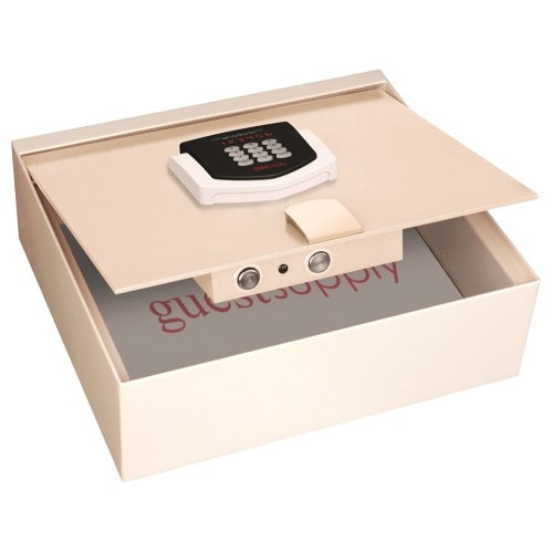 Guest Supply Branded Top Open Safe Accommodates 15in Laptop, Ivory